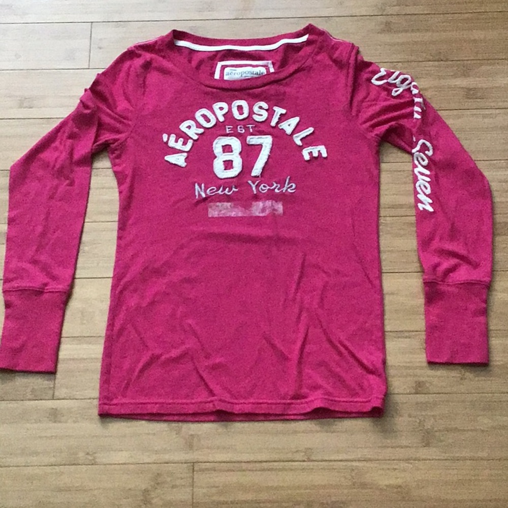 Aeropostale Pink Long Sleeve Logo Tee Size L